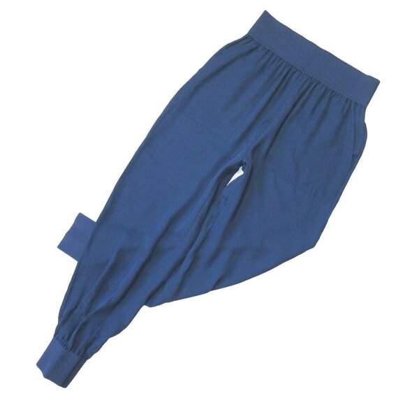 NWT Theory Silk Combo Jogger in Blue Slate Relaxed Ribbed Waist Pants M $295